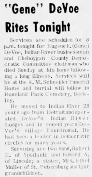 De Voes Indian River Motel Lodges (DeVoe) - Apr 1965 Owner Passes Away